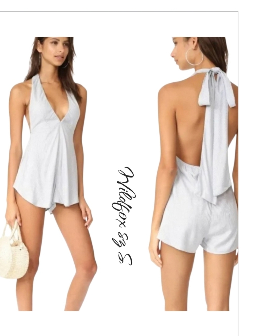 Wildfox Roxbury Halter Striped Romper Blue White S NWT